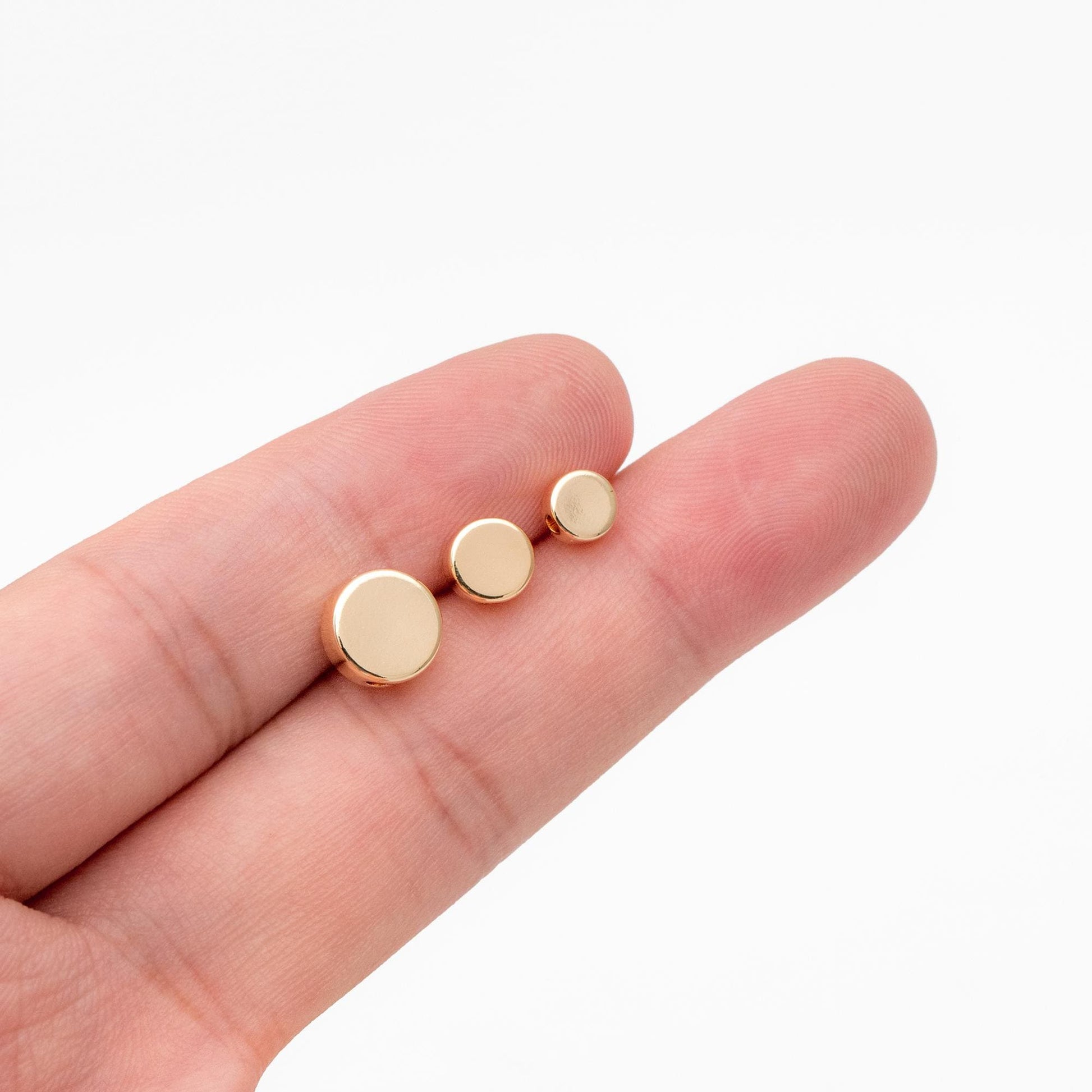 10pcs Gold Round Coin Spacer Beads 5/ 6/ 8mm, Real Gold plated Brass Rondelle Beads, Lead Nickel Free (GB-477)