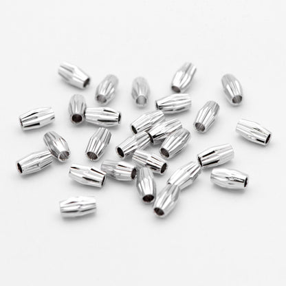 20pcs Gold/ Silver tone Oval Beads 6x3.5mm, Real Gold/ Rhodium plated Brass Tube Spacers (GB-715)