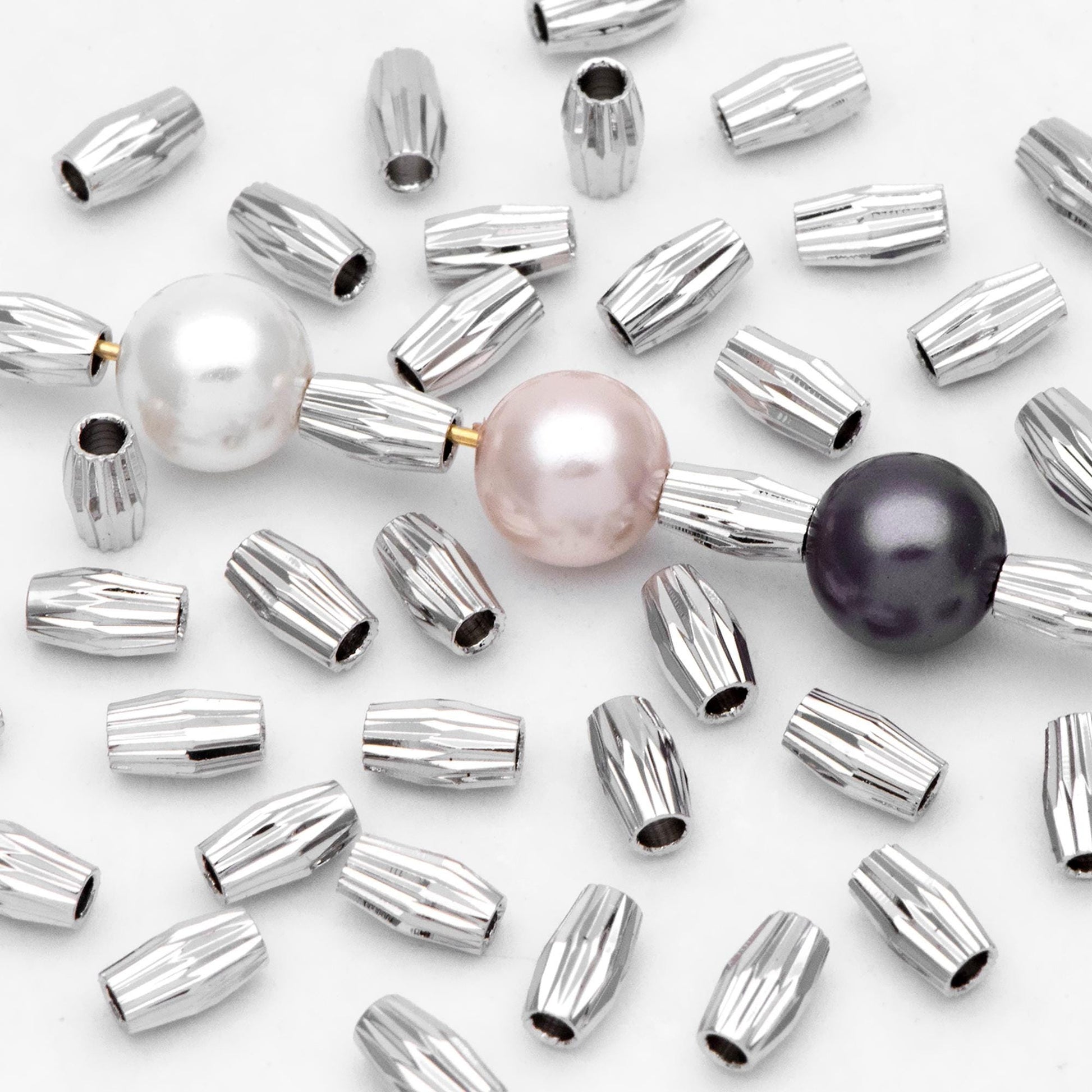 20pcs Gold/ Silver tone Oval Beads 6x3.5mm, Real Gold/ Rhodium plated Brass Tube Spacers (GB-715)