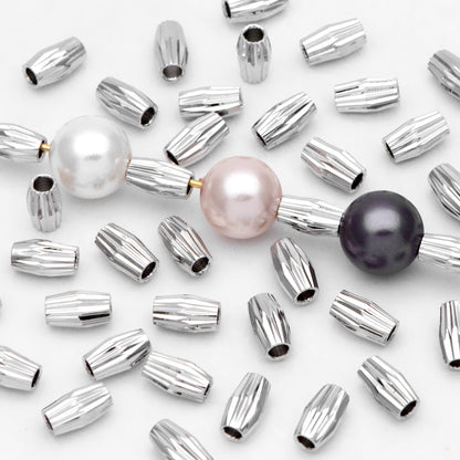 20pcs Gold/ Silver tone Oval Beads 6x3.5mm, Real Gold/ Rhodium plated Brass Tube Spacers (GB-715)