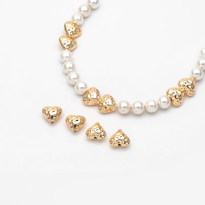 10pcs Hammered Heart Spacer Beads: 18K Gold Plated Brass, 11x12mm (GB-2956-I)