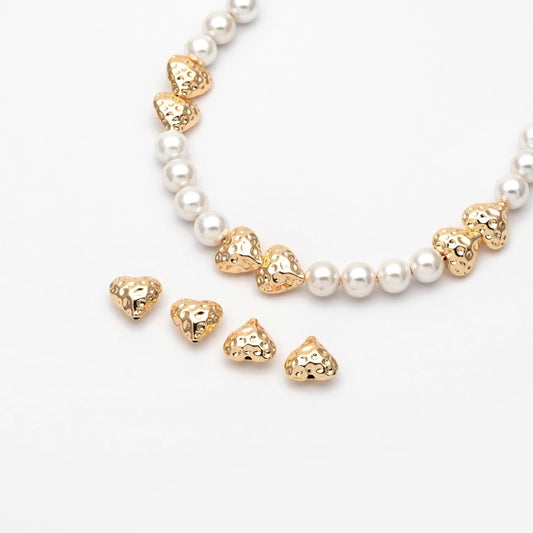 10pcs Hammered Heart Spacer Beads: 18K Gold Plated Brass, 11x12mm (GB-2956-I)