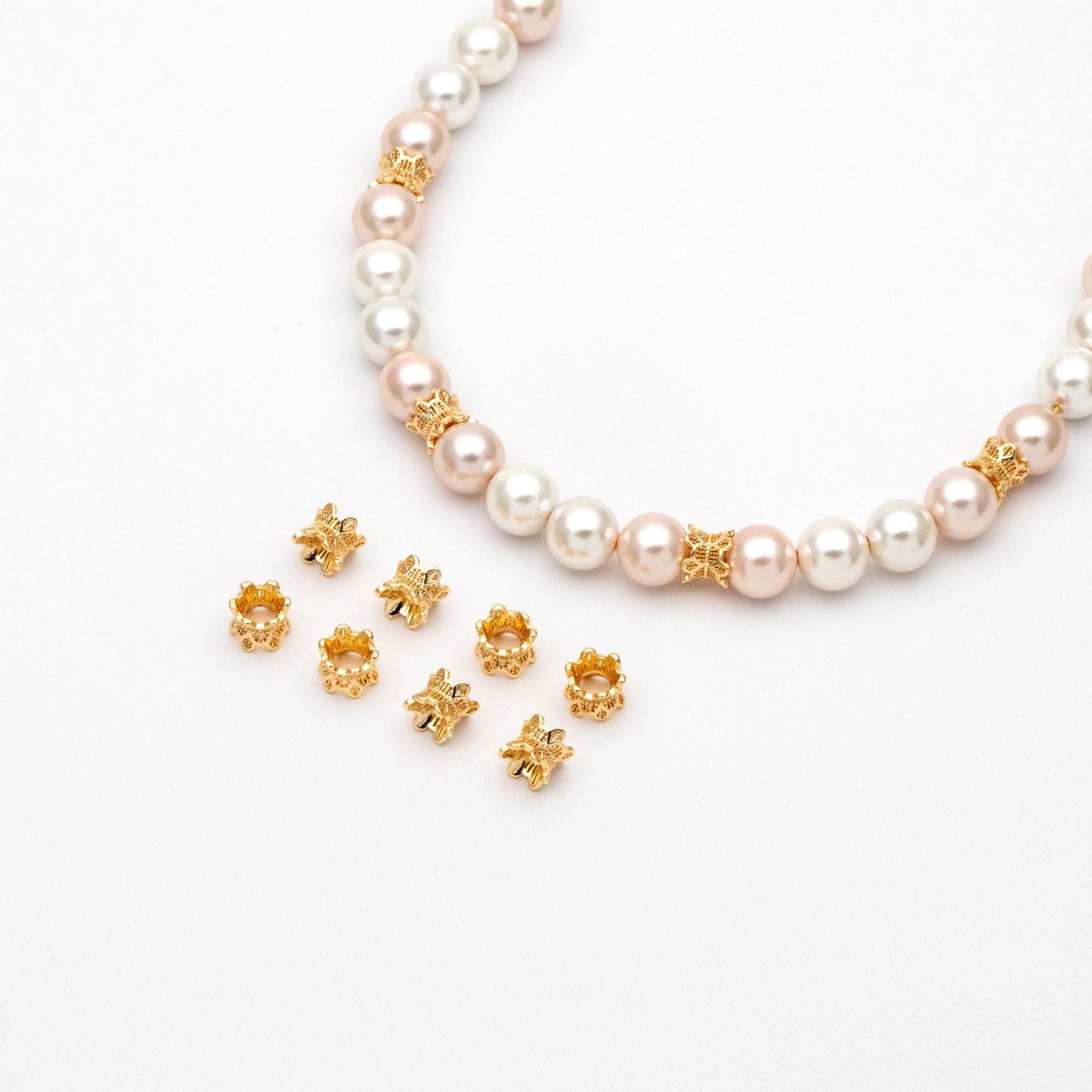 10pcs Gold Flower Spacer Beads 6mm, Gold plated Brass, Bracelet Necklace Findings Components (GB-4142)