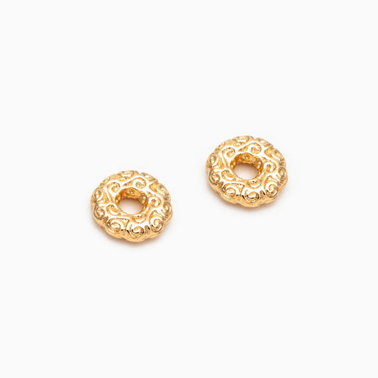 10pcs Gold/ Silver Tone Round Patterned Spacer Beads 6mm, Real Gold/ Rhodium plated Brass Flower Spacer Beads (GB-4365)