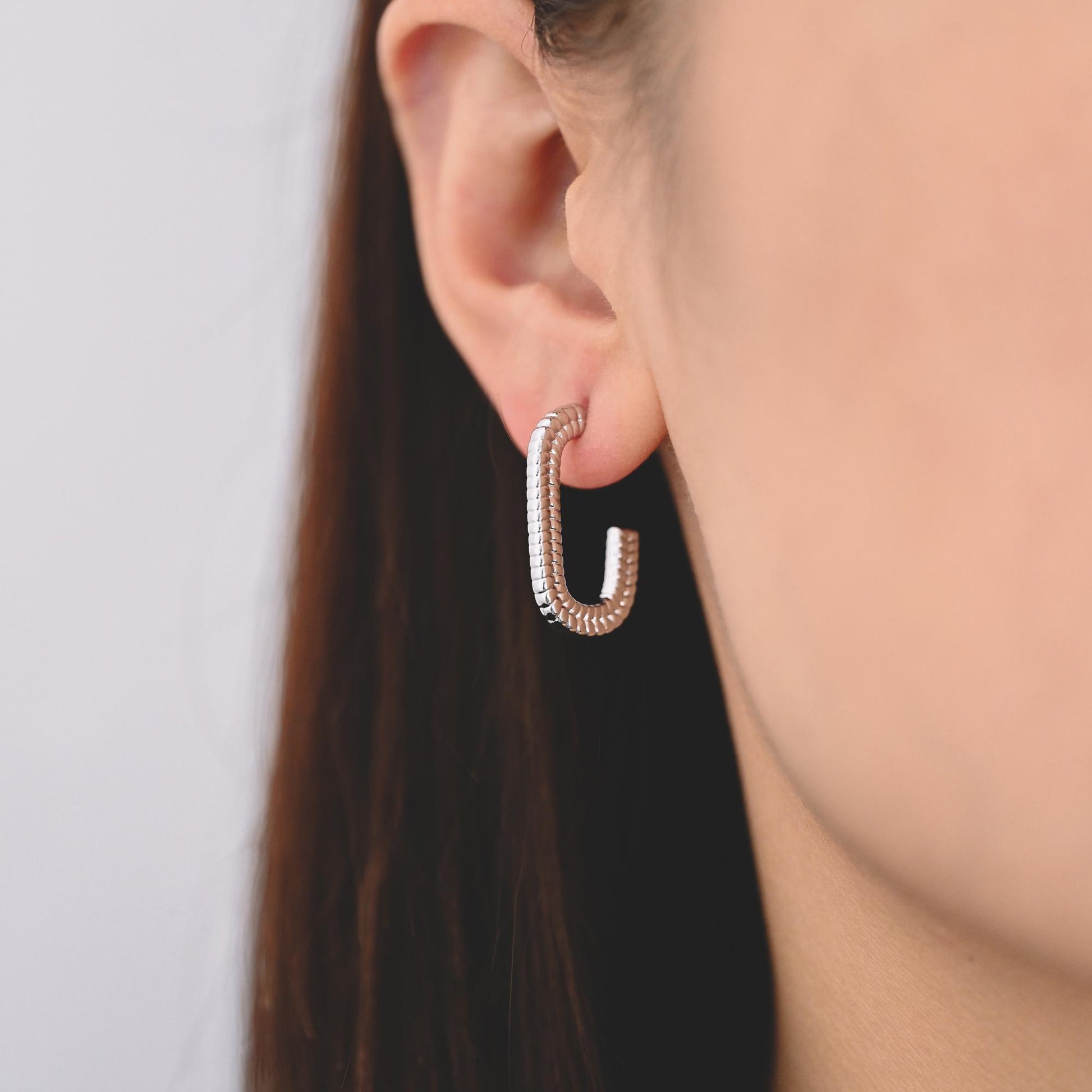 4pcs Gold/ Silver Tone C Shape Earrings, Real Gold/ Rhodium plated Brass, Dainty Oval Hoop Stud Earrings (GB-4466)