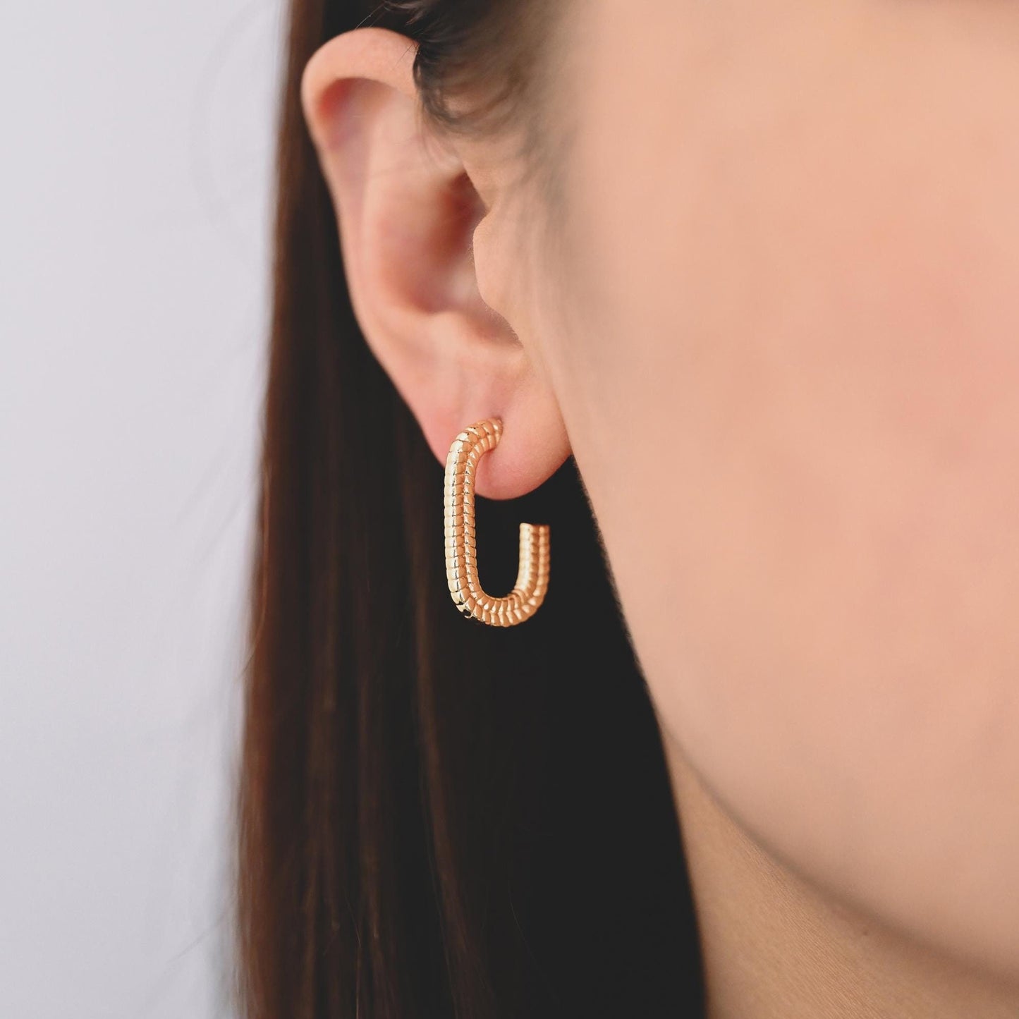 4pcs Gold/ Silver Tone C Shape Earrings, Real Gold/ Rhodium plated Brass, Dainty Oval Hoop Stud Earrings (GB-4466)