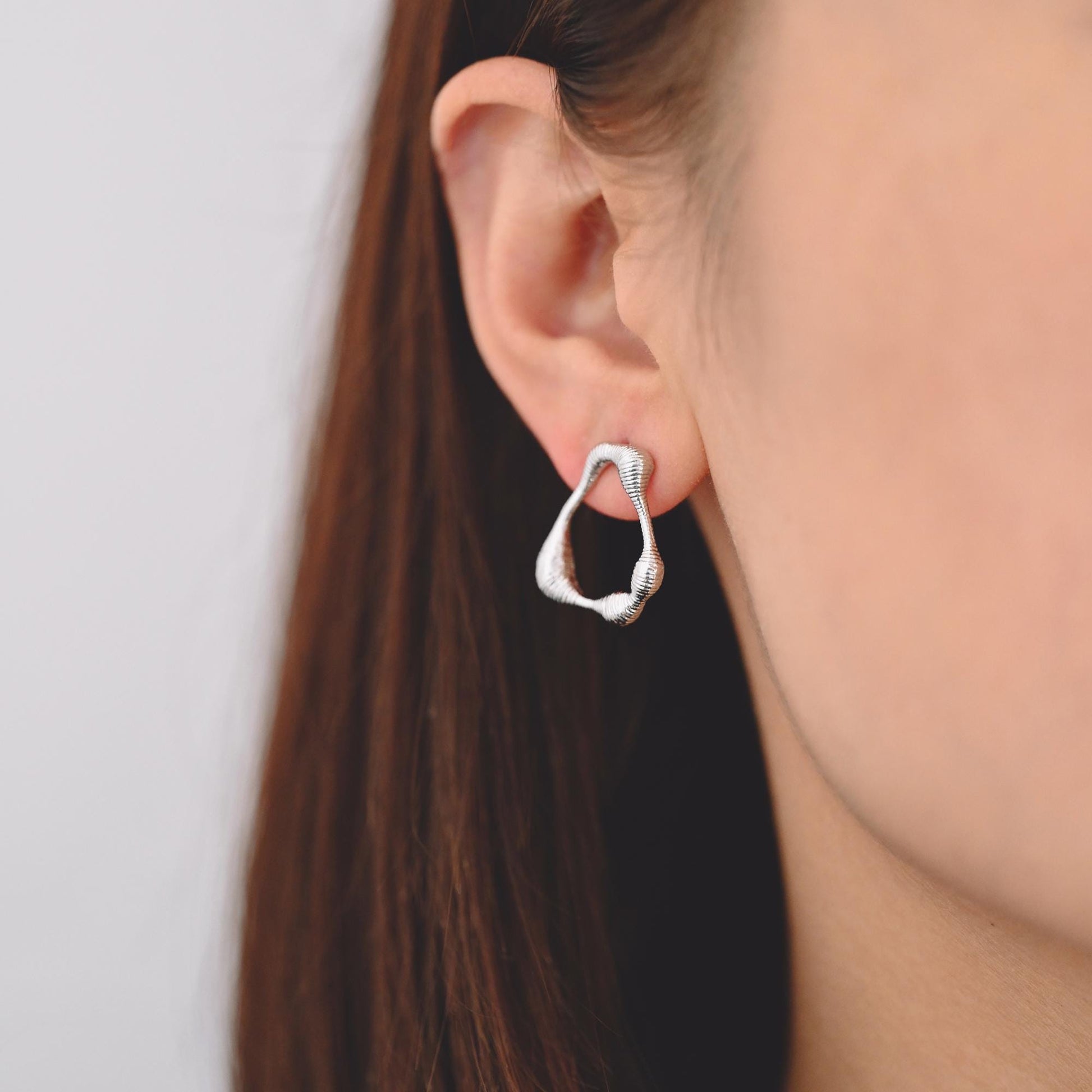 10pcs Gold/ Silver Irregular Oval Earrings, 18K Gold/ Rhodium plated Brass, Hoop Stud Earrings (GB-4479)