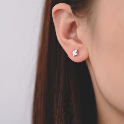 10pcs Gold/ Silver Tone Hammered Heart/ Clover/ Club/ Cross Earrings, Real Gold/ Rhodium Plated Brass Minimalist Stud Earrings (GB-4481)