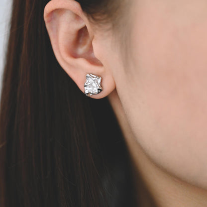 10pcs Gold/ Silver Tone Hammered Irregular Earrngs, 18K Gold/ Rhodium plated Brass, Dainty Stud Earrings (GB-4484)