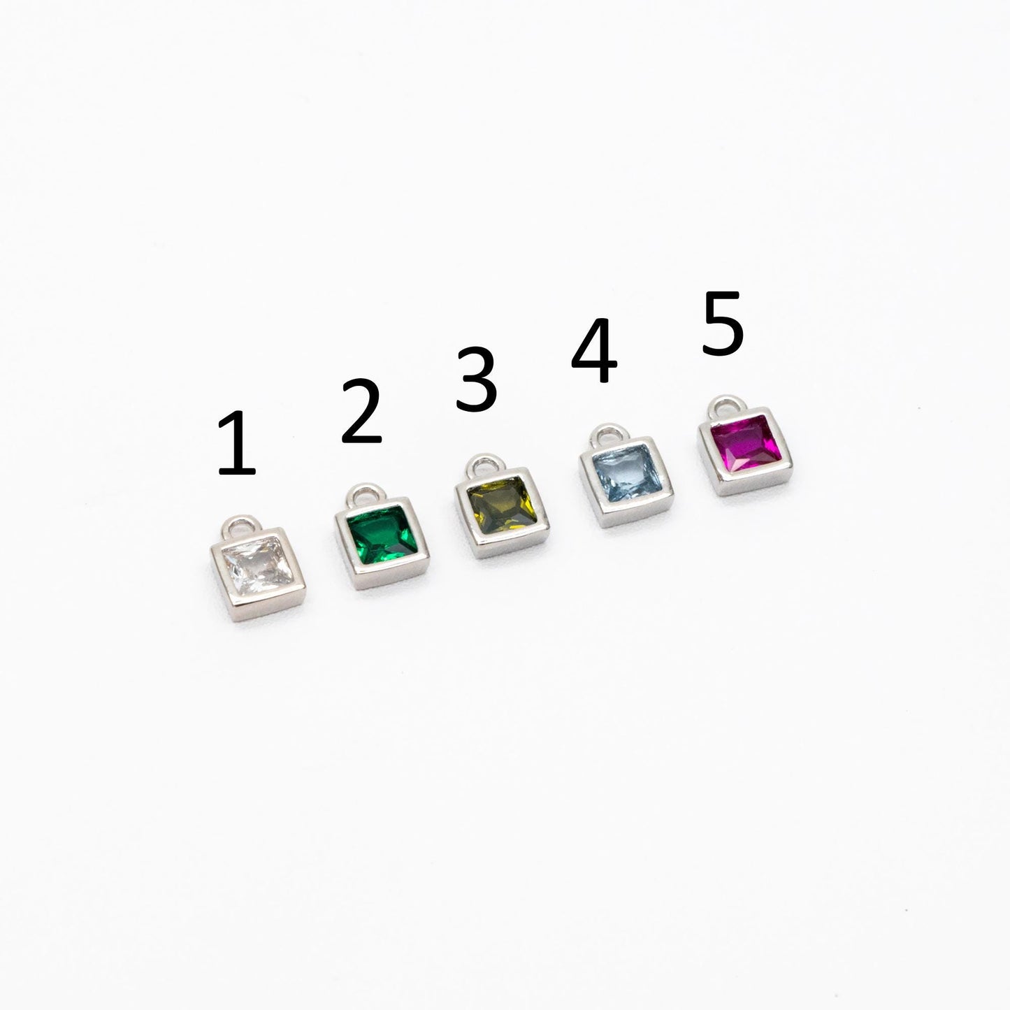 10pcs CZ Pave Gold/ Silver tone Square Charms, Mini Cube Pendants 4x6mm, Gold/ Rhodium plated Brass, Multi Colors (GB-1025)