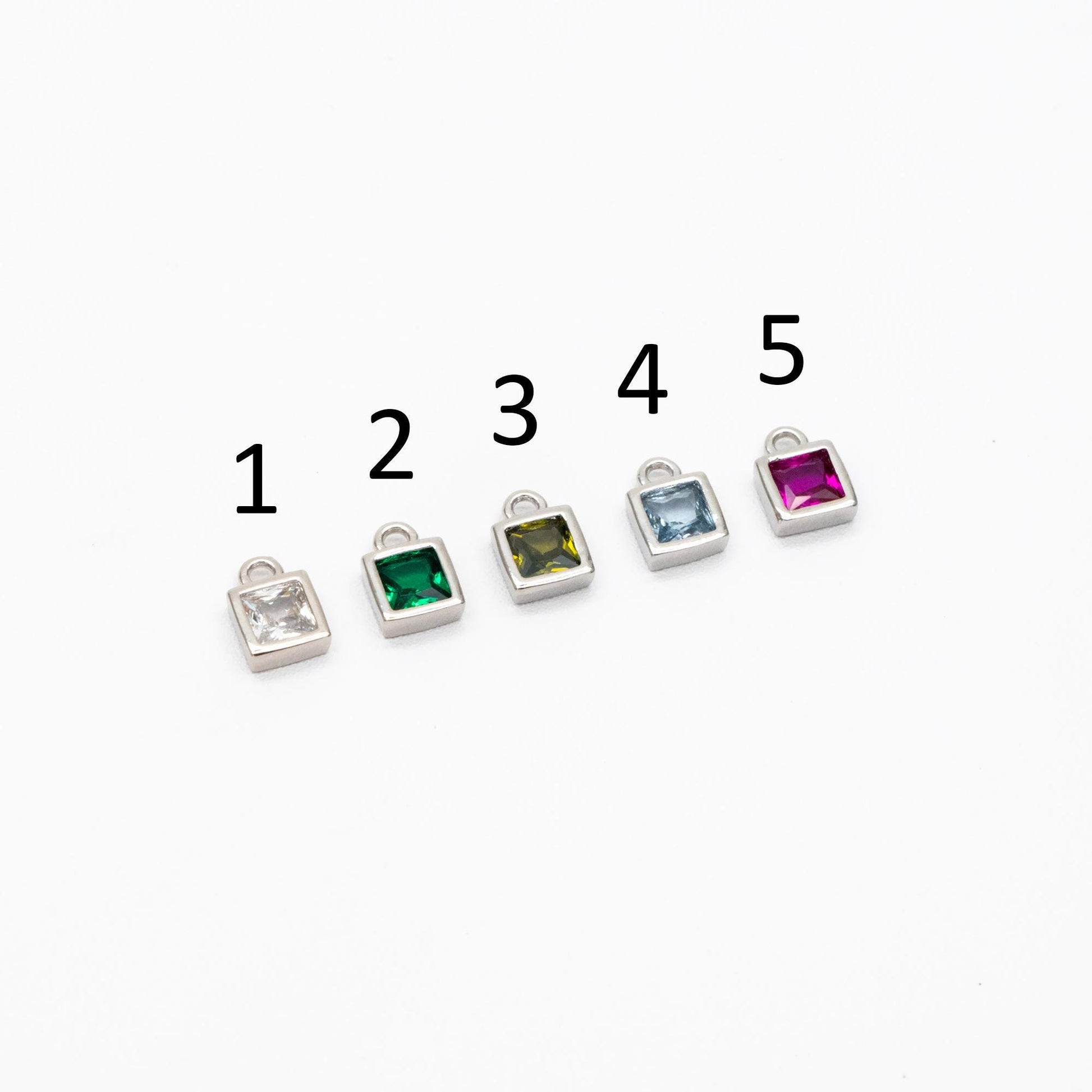 10pcs CZ Pave Gold/ Silver tone Square Charms, Mini Cube Pendants 4x6mm, Gold/ Rhodium plated Brass, Multi Colors (GB-1025)
