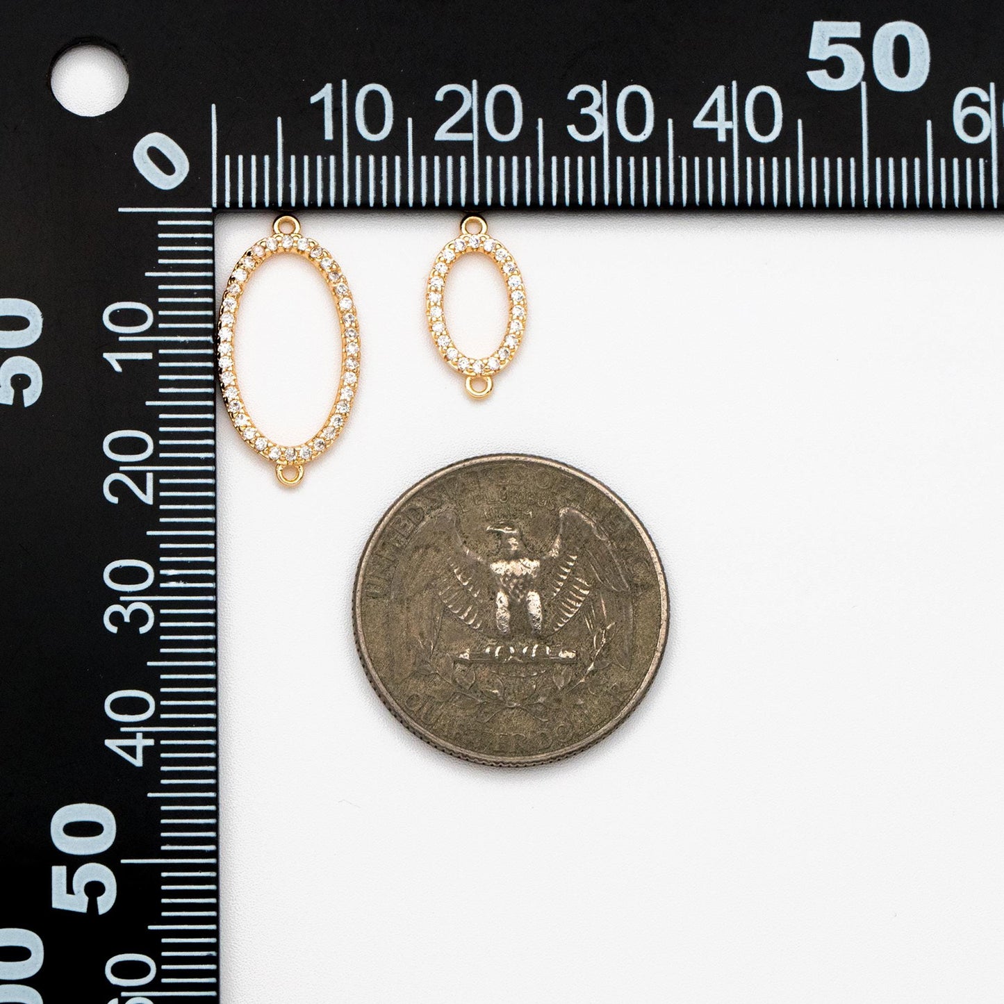 4pcs CZ Pave Gold Oval Link Charms, Gold plated Brass Oval Hoops, Geometric Hoop Circle Connector Pendants (GB-2841)