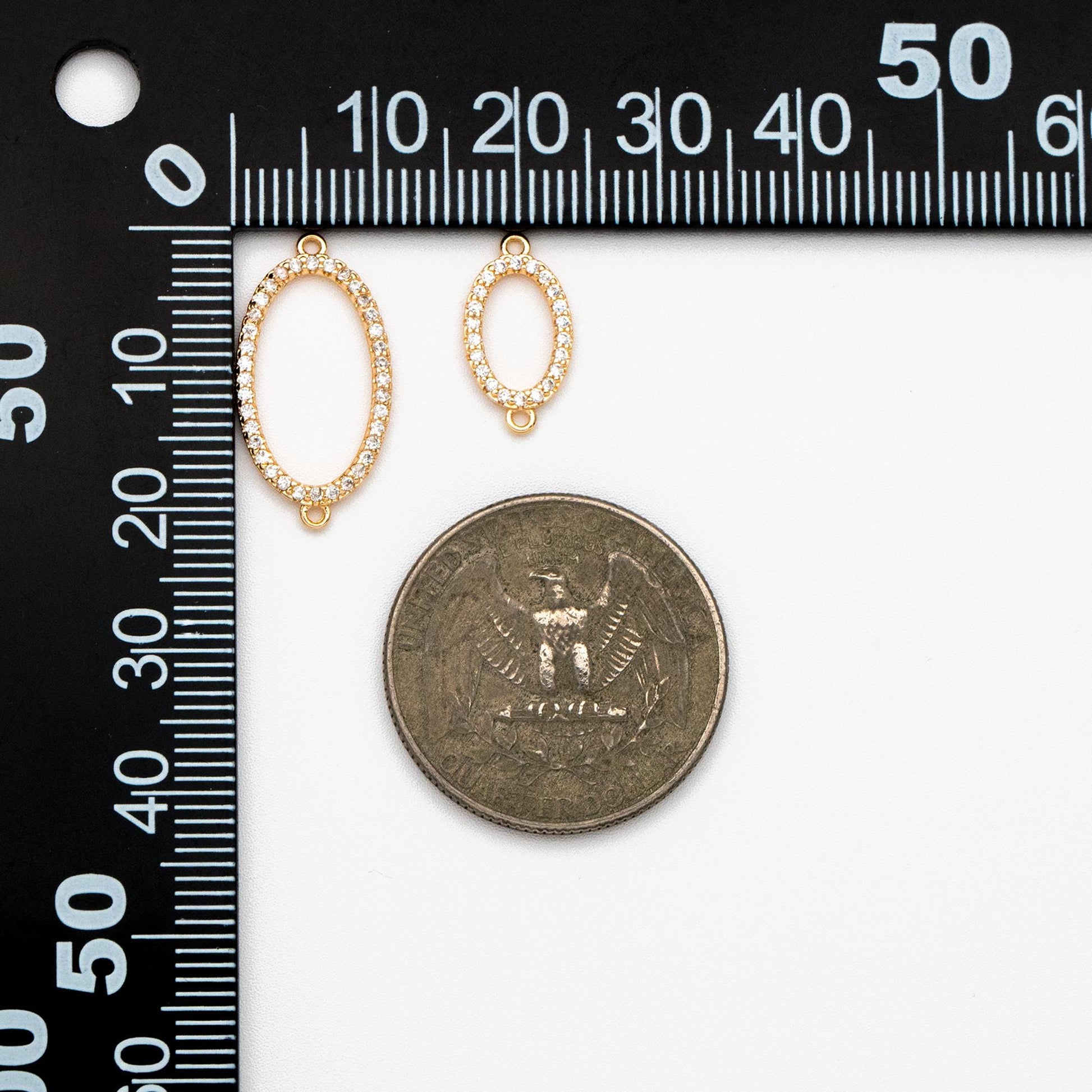 4pcs CZ Pave Gold Oval Link Charms, Gold plated Brass Oval Hoops, Geometric Hoop Circle Connector Pendants (GB-2841)