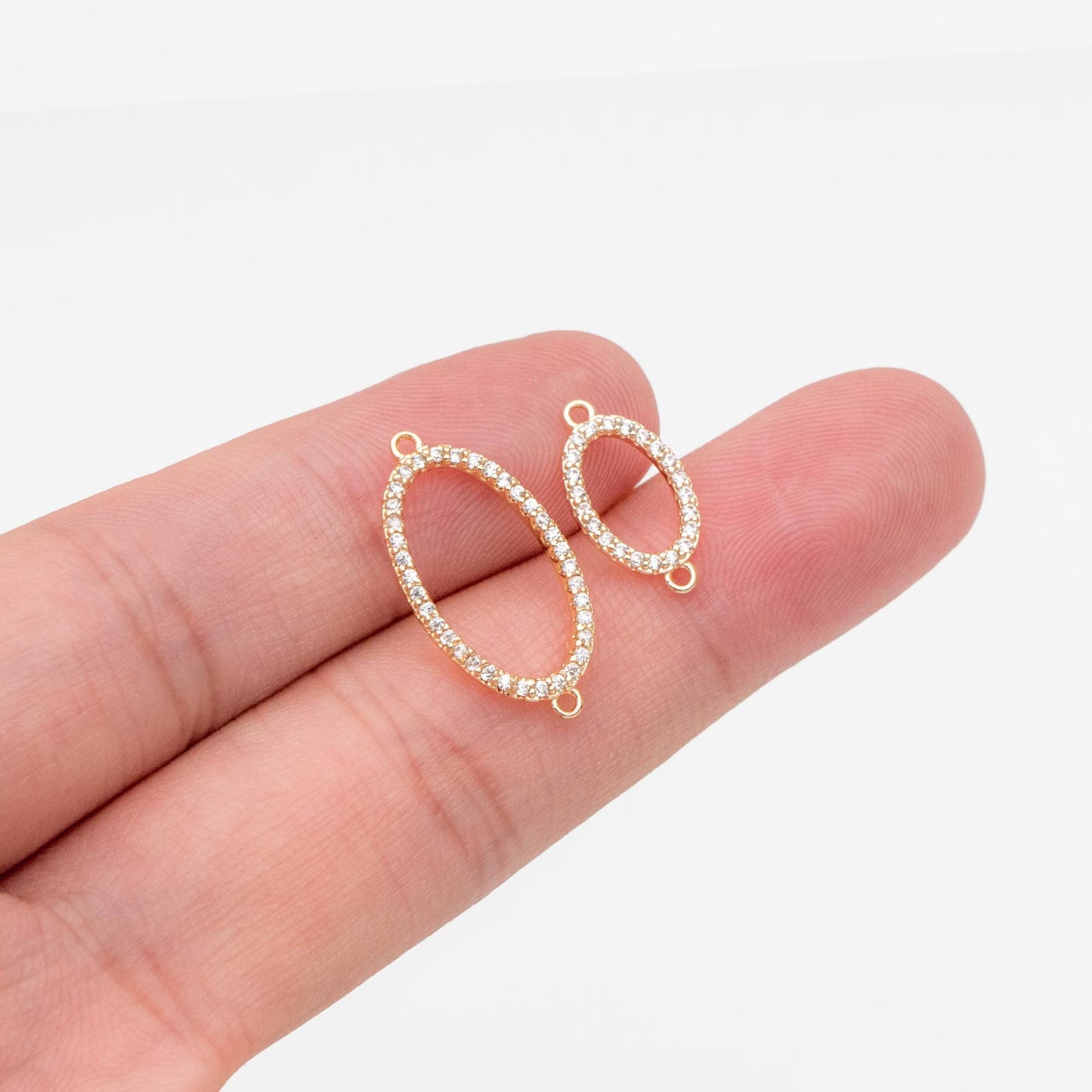 4pcs CZ Pave Gold Oval Link Charms, Gold plated Brass Oval Hoops, Geometric Hoop Circle Connector Pendants (GB-2841)