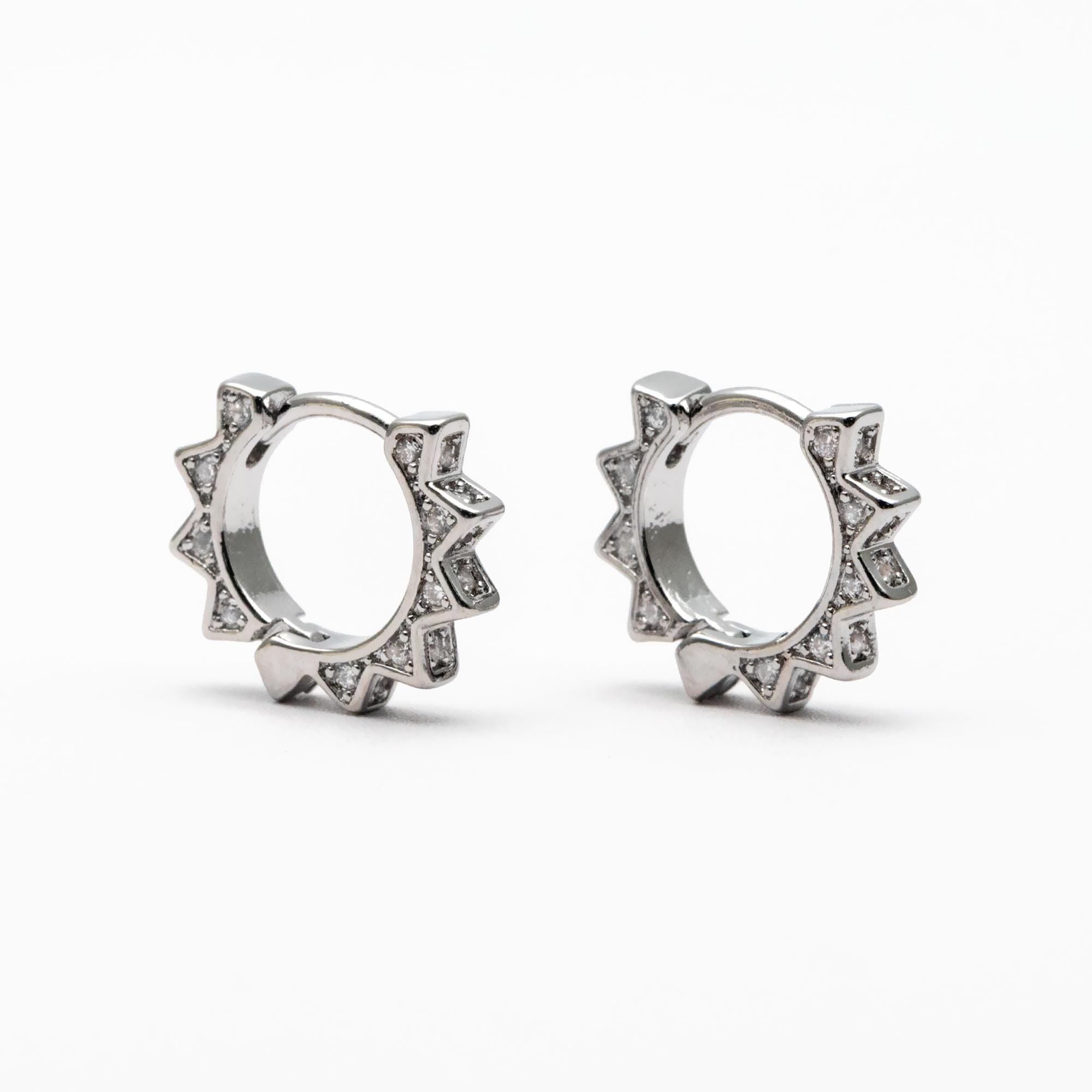 4pcs CZ Pave Gold/ Silver Sun Hoop Earrings, Dainty Huggie Earrings, Minimalist Earring, Hoops Earring (GB-3826-A)