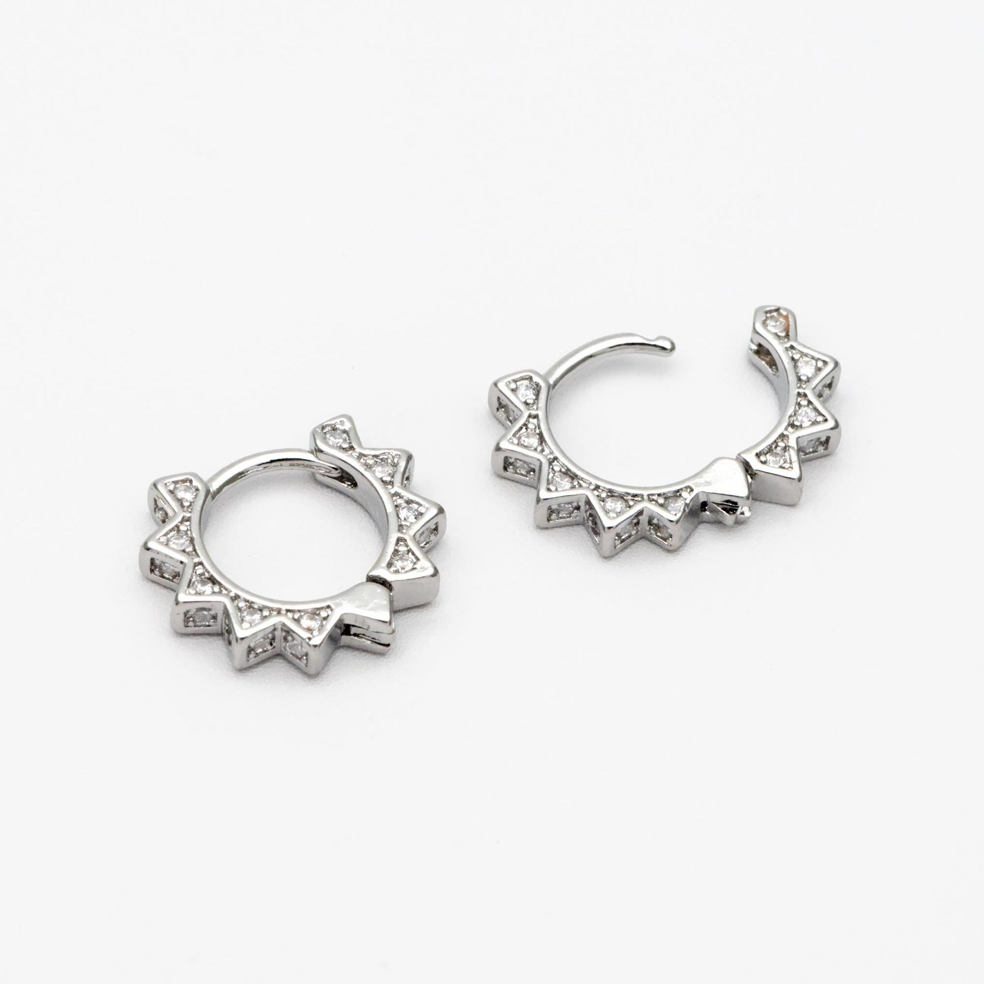 4pcs CZ Pave Gold/ Silver Sun Hoop Earrings, Dainty Huggie Earrings, Minimalist Earring, Hoops Earring (GB-3826-A)