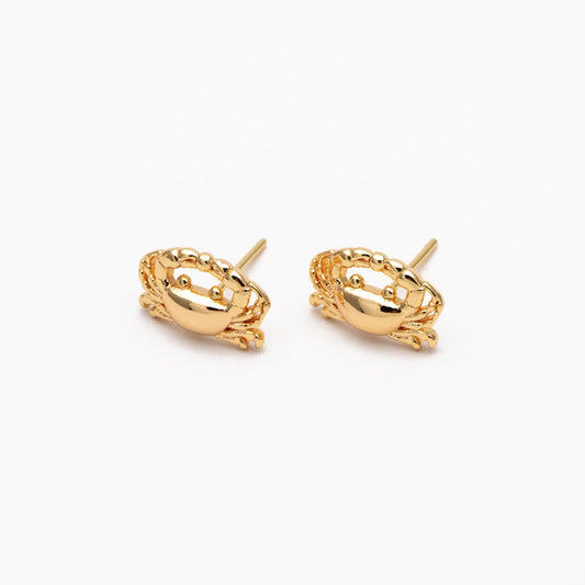 10pcs Gold/ Silver Tone Crab Earrings, 18K Real Gold/ Rhodium plated Brass, Dianty Crab Stud Earrings (GB-4566)