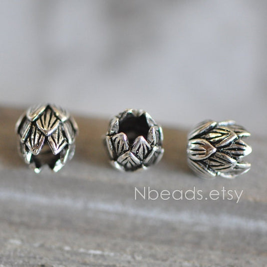 5pcs Bali 925 Sterling Silver Lotus Spacer Beads 7x8mm, Large Hole Oxidized Flower beads Wholesale (CY-020)