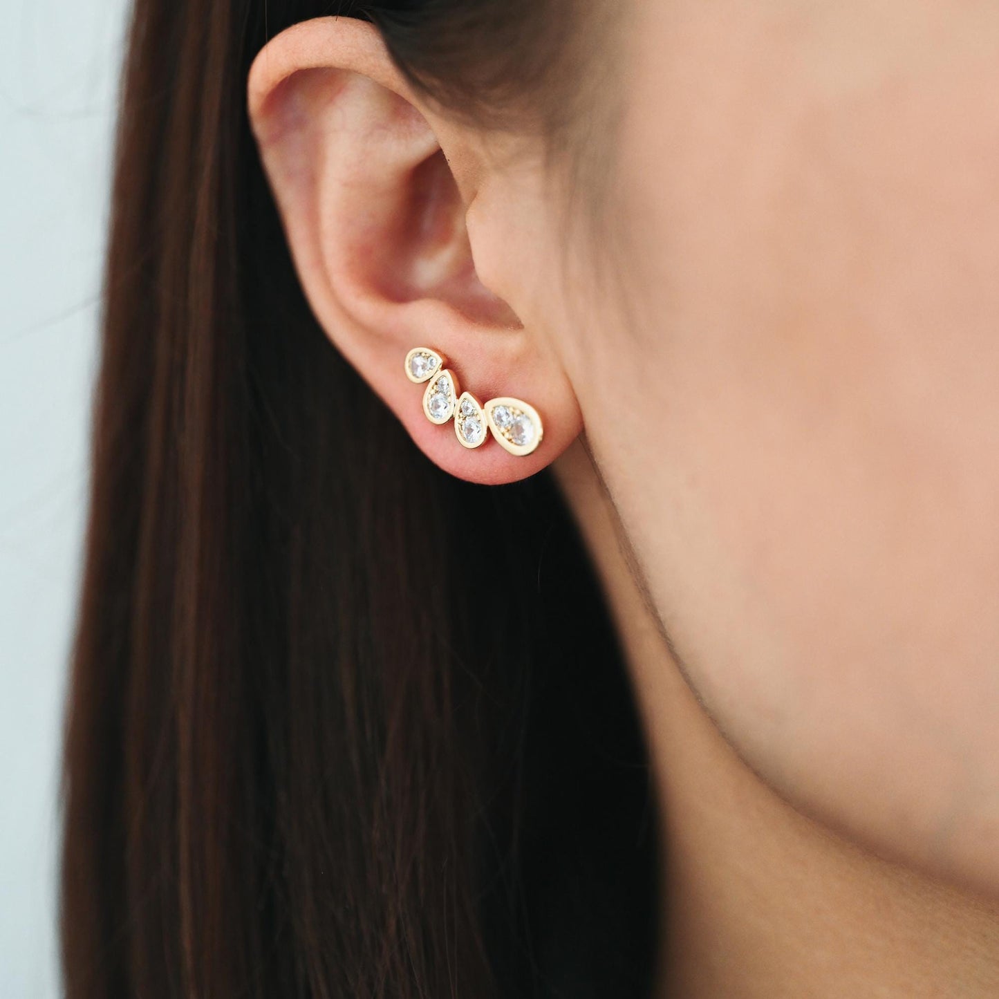 4pcs CZ Pave Gold/ Silver Tone Teardrop Earrings, 18K Gold/ Rhodium Plated Brass, Dainty Stud Earrings (GB-4488)