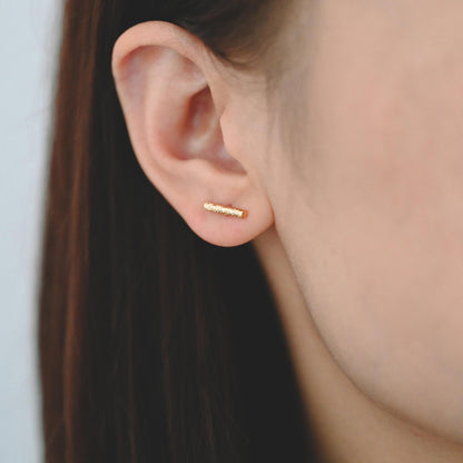 10pcs Gold/ Silver Tone Hammered Bar Earrings, Gold/ Rhodium plated Brass, Stick Stud Earrings (#GB-4491)