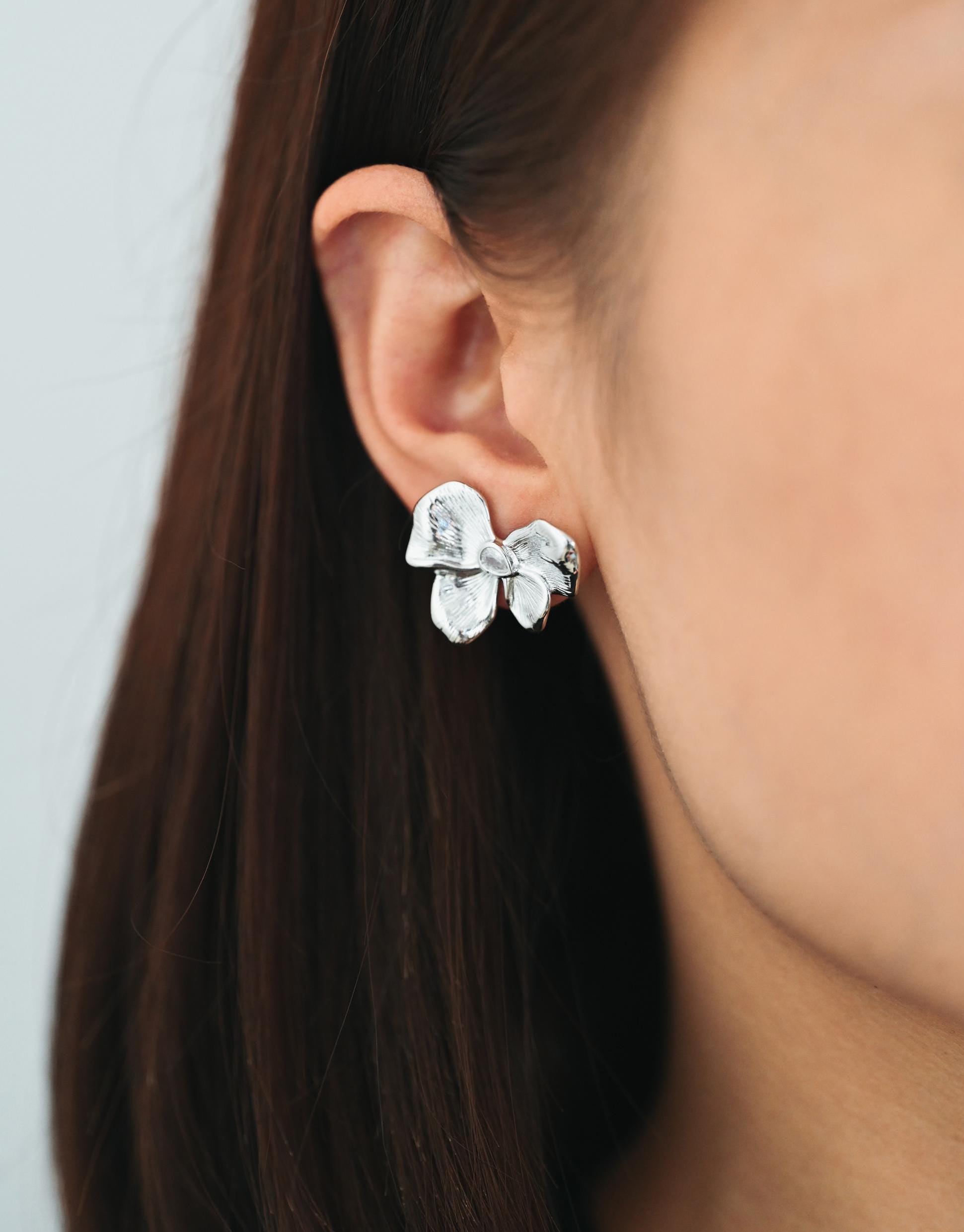 4pcs CZ Pave Gold/ Silver Tone Bowknot Earrings, 18K Real Gold/ Rhodium plated Brass, Flower Stud Earrings (GB-4493)