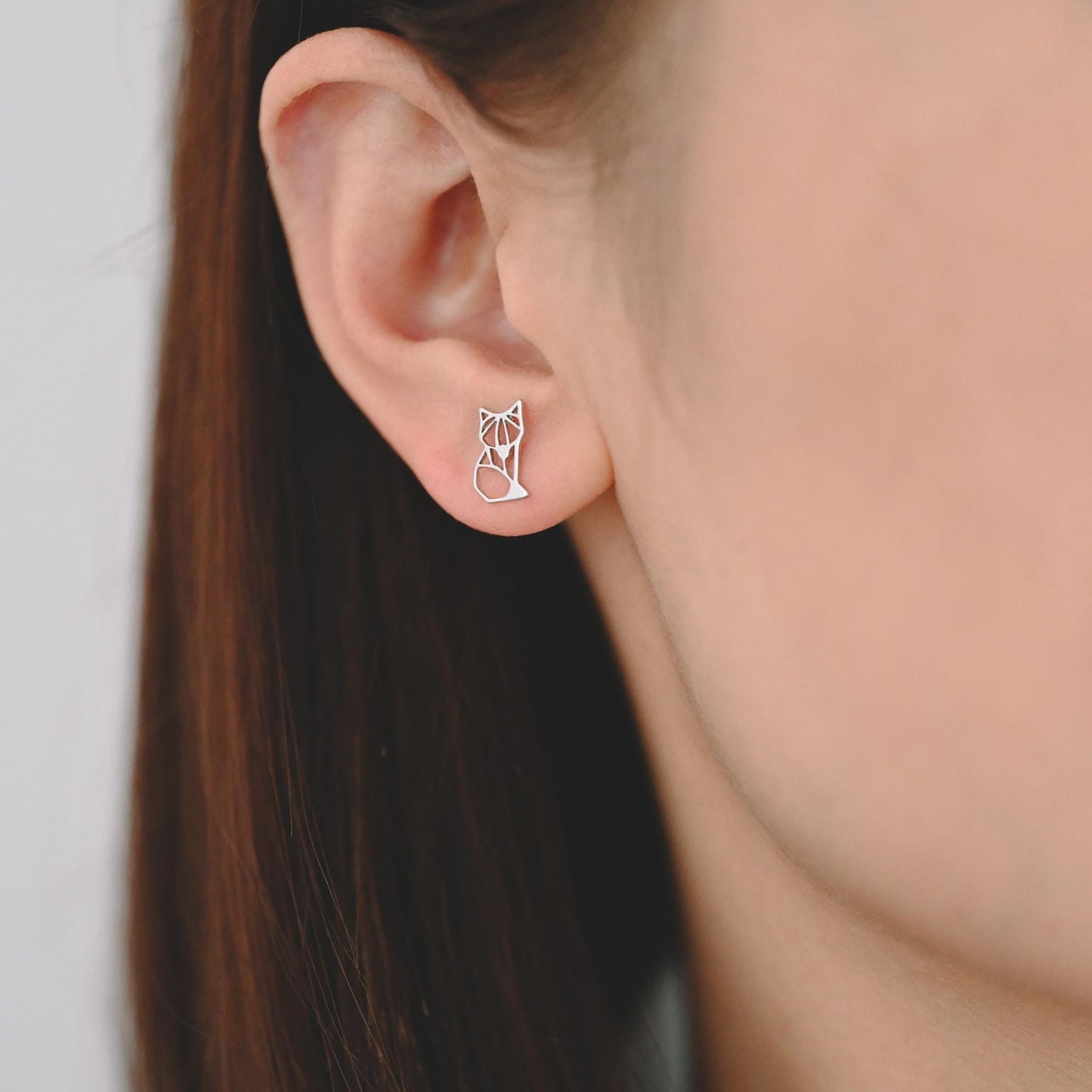 10pcs Gold/ Silver Tone Hollow Fox Earrings, Gold/ Rhodium Plated Brass, Minimalist Animal Stud Earrings (GB-4498)