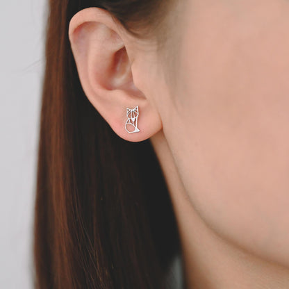 10pcs Gold/ Silver Tone Hollow Fox Earrings, Gold/ Rhodium Plated Brass, Minimalist Animal Stud Earrings (GB-4498)