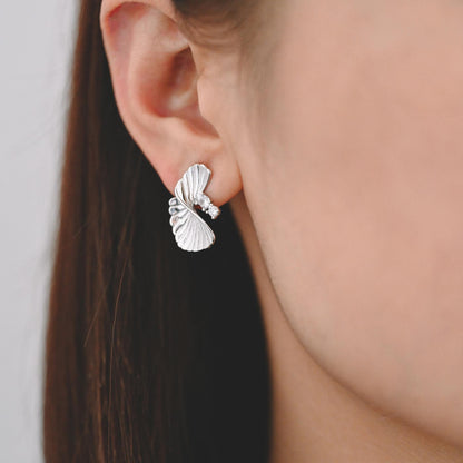 4pcs CZ Pave Leaf Earrings: Gold/ Rhodium Plated Brass Studs (GB-4510)