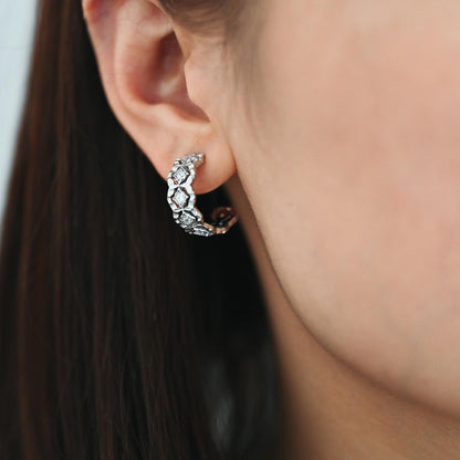 4pcs CZ Pave Gold/ Silver Tone Round Circle Earrings, Gold/ Rhodium plated Brass, Geometric Hoop Stud Earrings (GB-4512)