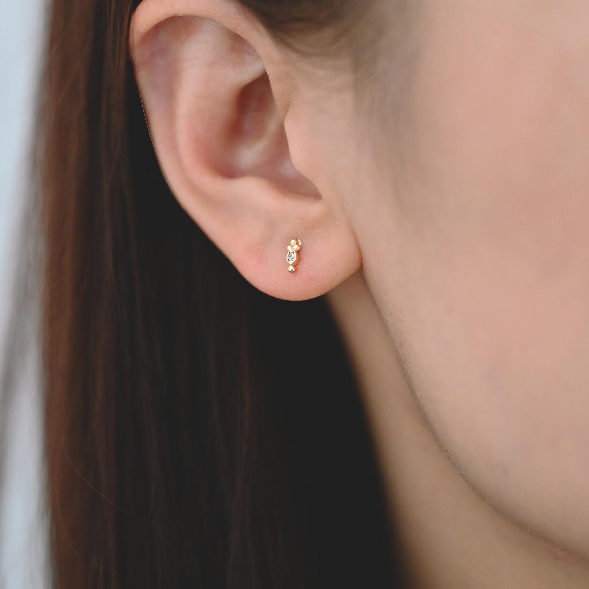 10pcs CZ Pave Gold/ Silver Tiny Marquise Earrings, Gold/ Rhodium Plated Brass, Tiny Stud Earrings (GB-4514)