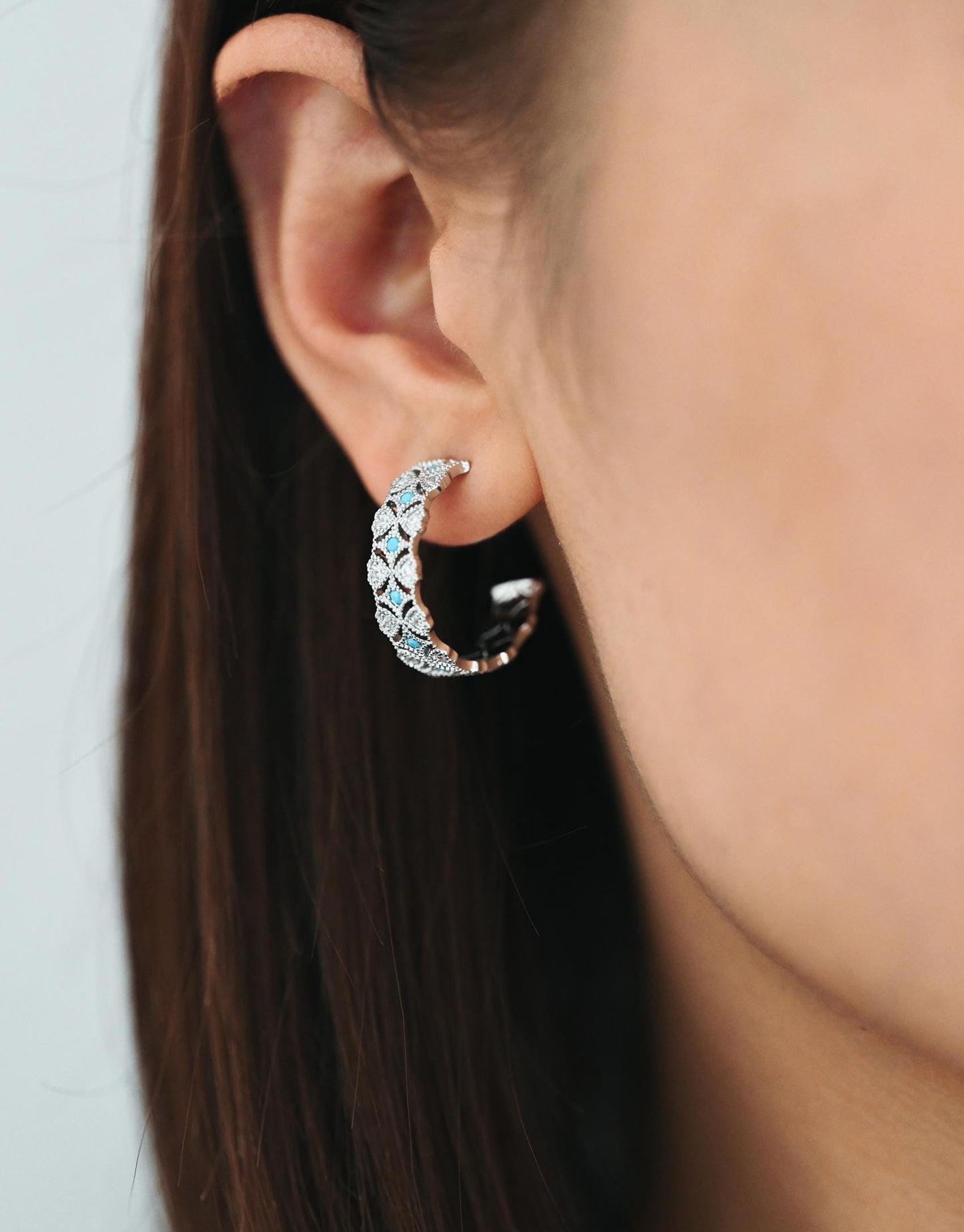 4pcs CZ Pave Gold/ Silver Round Circle Earrings, Gold/ Rhodium plated Brass, Geometric Hoop Stud Earrings (GB-4516)