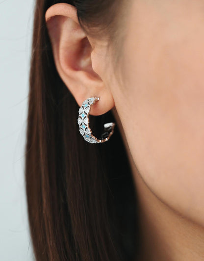 4pcs CZ Pave Gold/ Silver Round Circle Earrings, Gold/ Rhodium plated Brass, Geometric Hoop Stud Earrings (GB-4516)