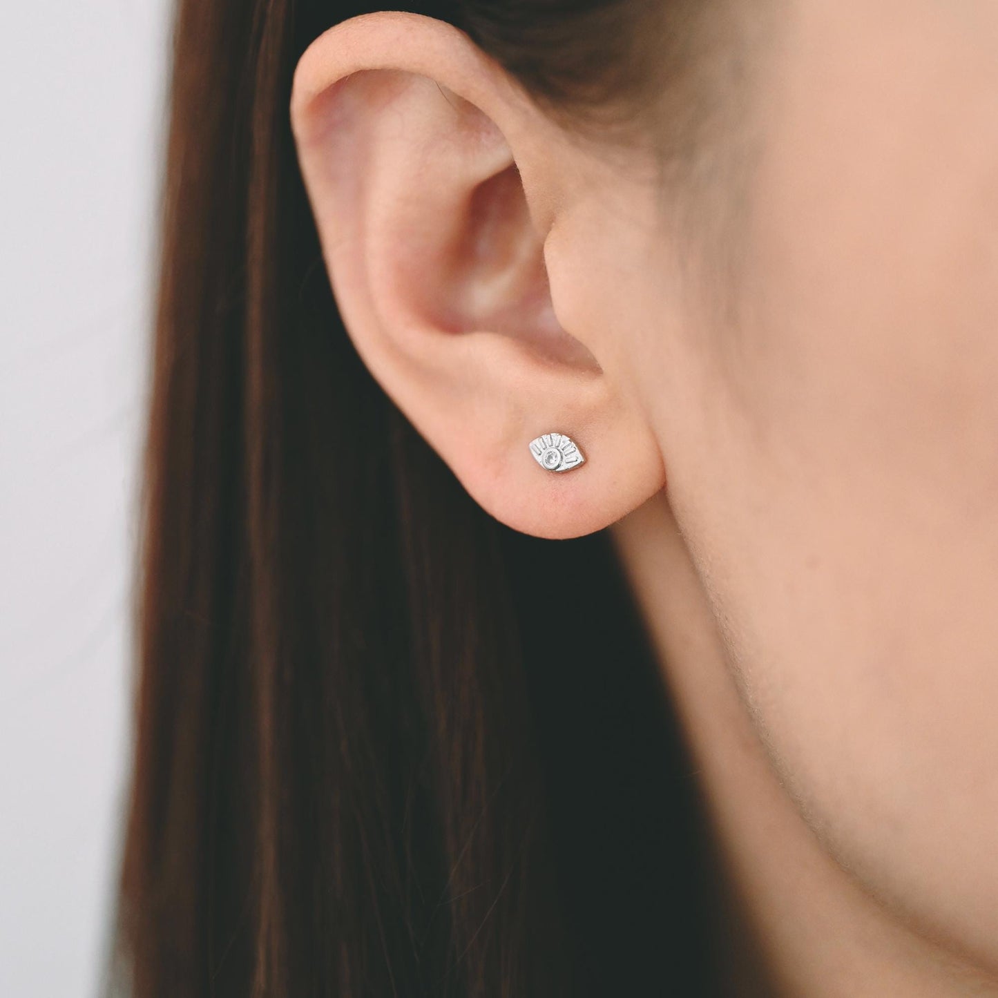 10pcs CZ Pave Gold/ Silver Tone Evil Eye Earrings, Real Gold/ Rhodium plated Brass, Dainty Eye Stud Earrings (GB-4521)