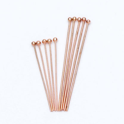 100pcs Gold/ Silver/ Rose Gold Ball Point Headpins, 0.5mm (24 Gauge)/ 0.7mm (21 Gauge), Gold/ Rhodium plated Brass Ball Head Pins (GB-024)