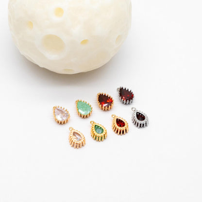 10pcs CZ pave Gold/ Silver tone Teardrop Charms 11x7mm, Gold/ Rhodium Plated Brass Drop Pendants (GB-1026)