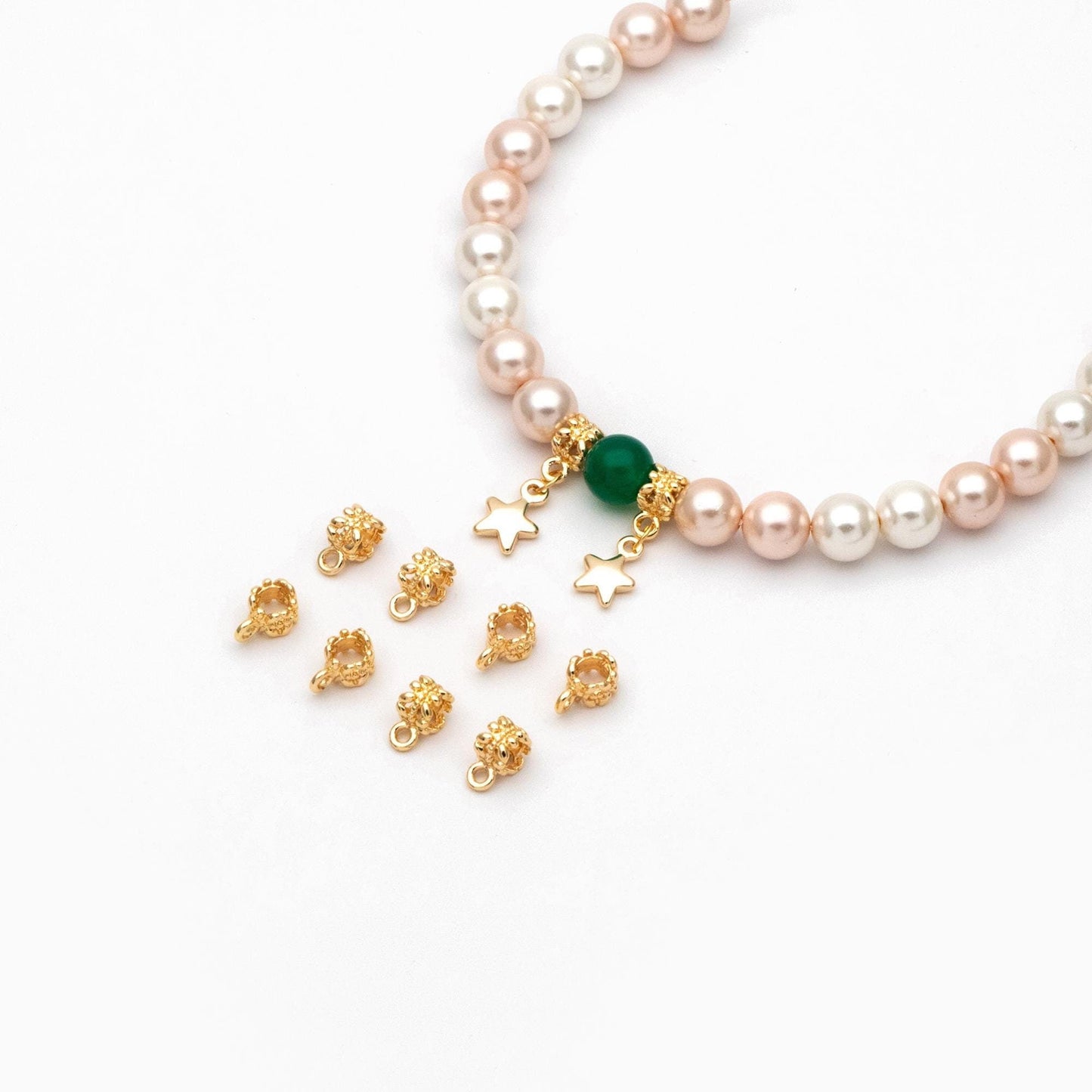 10pcs Gold Bail Beads, Bail Charm Holder Spacer with Loop, Tube Bails, Cord Bails, Slider Bails, Spacer Ring (GB-1328-D)