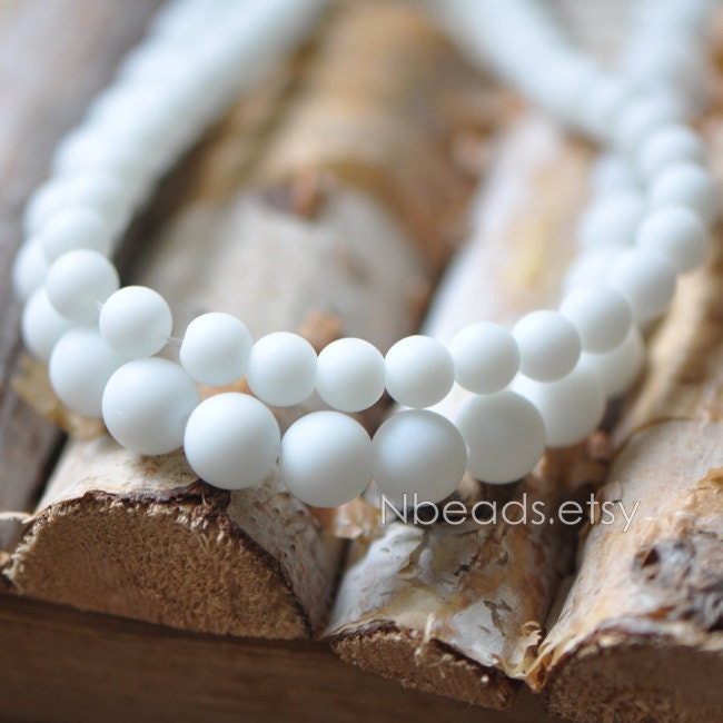 Frosted Round White Stone beads Matte, 6mm and 8mm -(V6072)/ Full strand