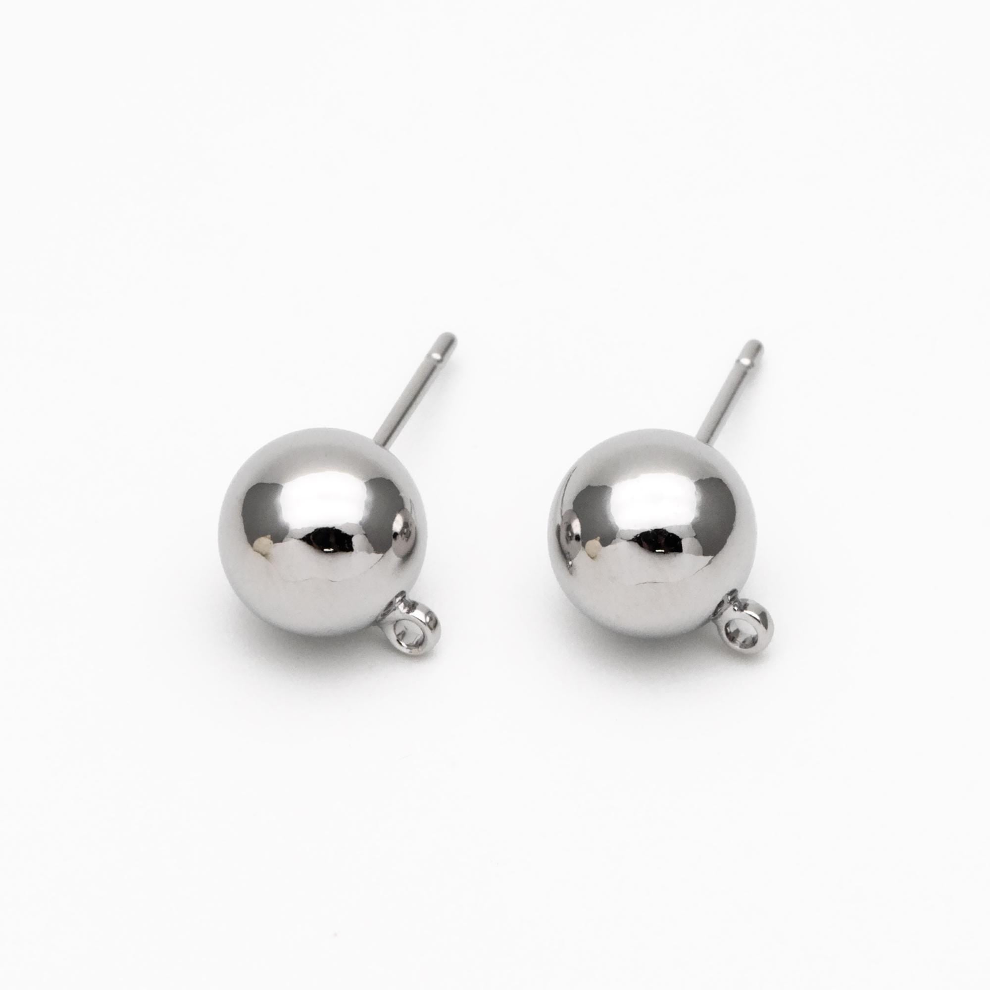 20pcs Gold/ Rhodium plated Brass Stud Earring, Ball Ear Posts with Ring/ Loop, 3/ 4/ 5/ 8mm Ball Size (GB-136)