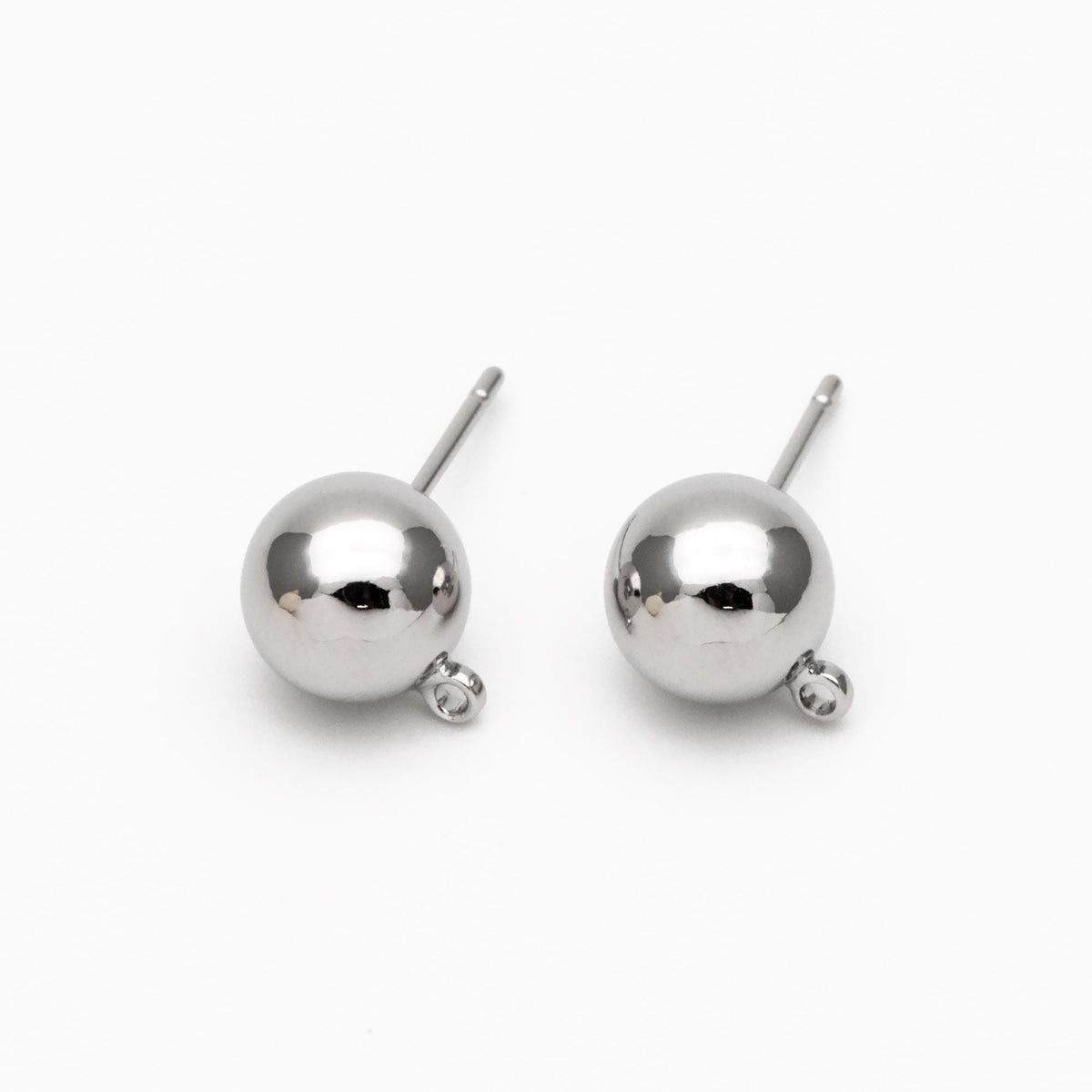20pcs Gold/ Rhodium plated Brass Stud Earring, Ball Ear Posts with Ring/ Loop, 3/ 4/ 5/ 8mm Ball Size (GB-136)