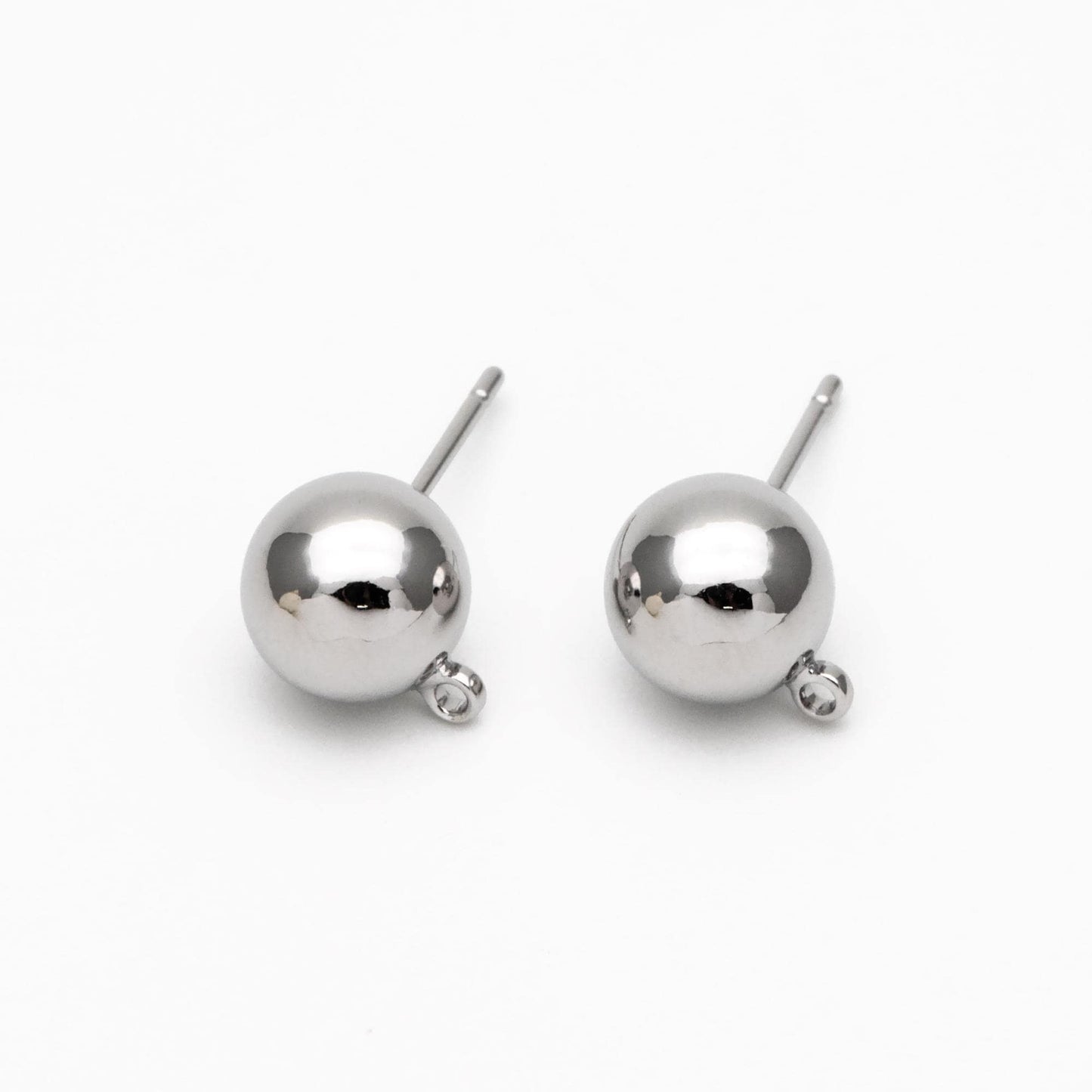 20pcs Gold/ Rhodium plated Brass Stud Earring, Ball Ear Posts with Ring/ Loop, 3/ 4/ 5/ 8mm Ball Size (GB-136)