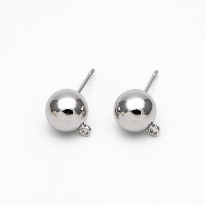 20pcs Gold/ Rhodium plated Brass Stud Earring, Ball Ear Posts with Ring/ Loop, 3/ 4/ 5/ 8mm Ball Size (GB-136)