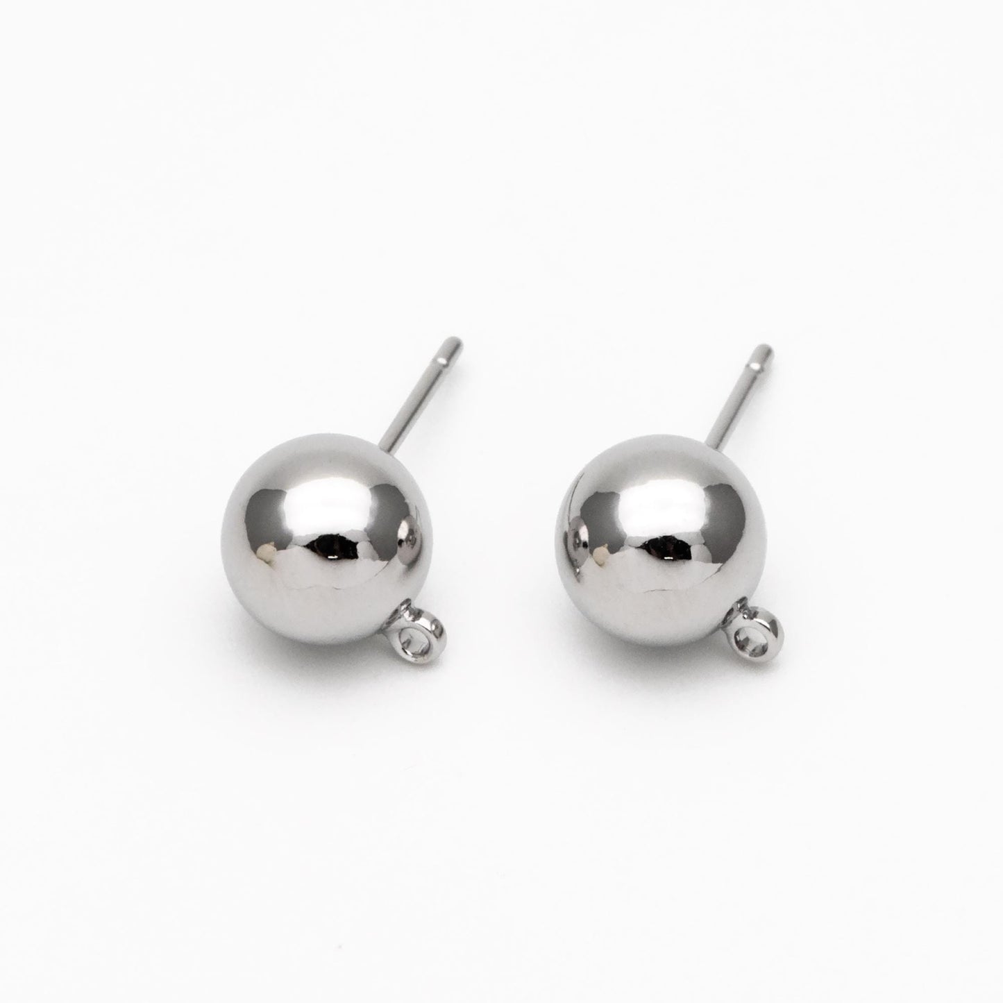 20pcs Gold/ Rhodium plated Brass Stud Earring, Ball Ear Posts with Ring/ Loop, 3/ 4/ 5/ 8mm Ball Size (GB-136)