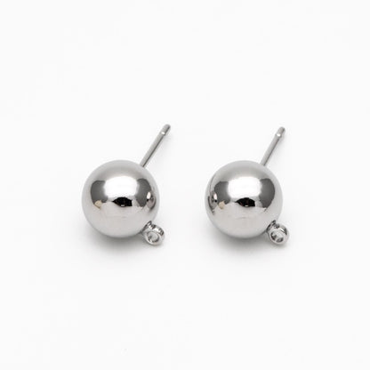 20pcs Gold/ Rhodium plated Brass Stud Earring, Ball Ear Posts with Ring/ Loop, 3/ 4/ 5/ 8mm Ball Size (GB-136)