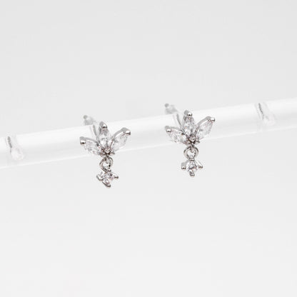 10pcs CZ Pave Gold/ Silver Leaf Earring Posts, Flower Earring, Gold/ Rhodium Plated Brass, Jewelry Supplies (GB-3395-G)