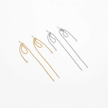 4pcs Gold/ Silver Tone Tassel Earring with Loop, 18K Gold/ Rhodium plated Brass, Tassel Stud Earring, Dangling Earrings (GB-4584)