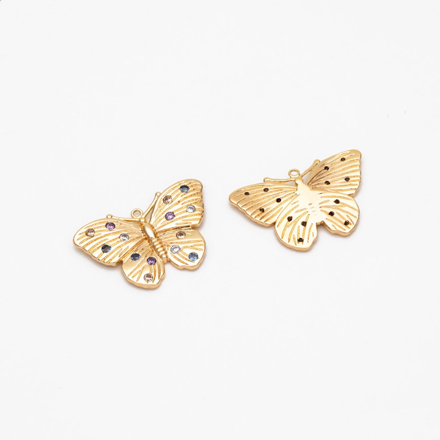 4pcs Colorful CZ Pave Gold Butterfly Charm Pendants, Jewelry Findings, Wholesale Supplies (GB-3561-H)