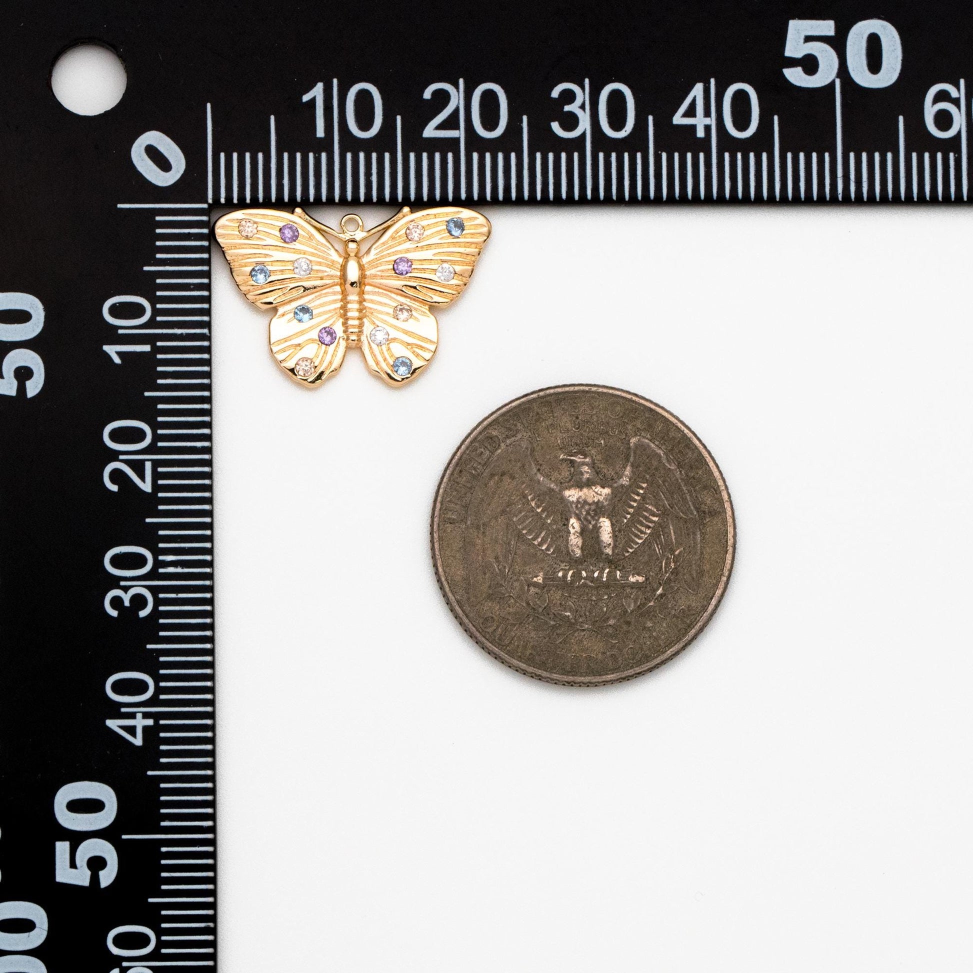 4pcs Colorful CZ Pave Gold Butterfly Charm Pendants, Jewelry Findings, Wholesale Supplies (GB-3561-H)