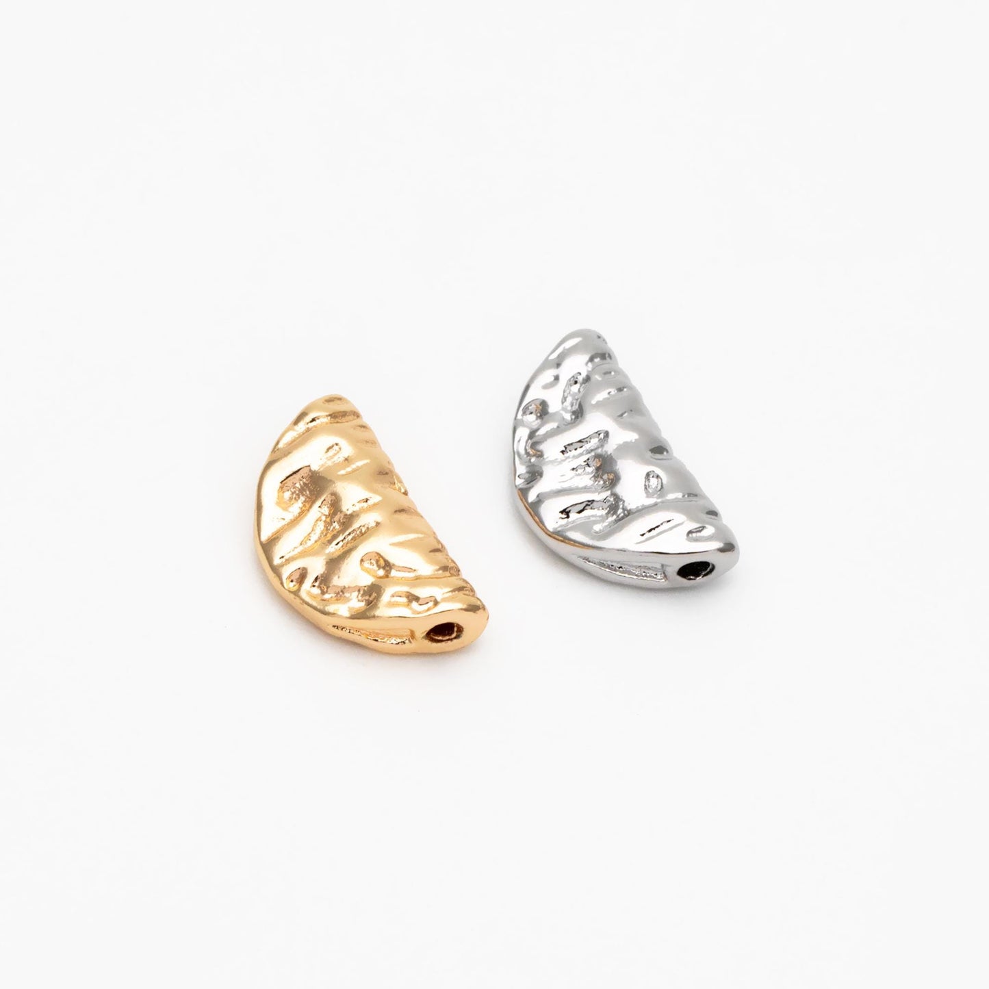 10pcs Gold/ Silver Tone Textured Semi-Circle Spacer Beads, Half Moon Beads, Jewelry Making Supplies Wholesale (GB-4586)