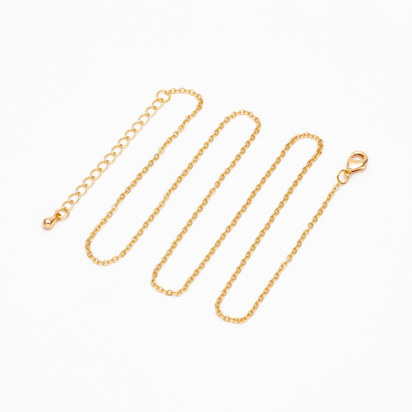 Gold Cable Chains 1.6mm, Finished Bracelet/ Anklet/ Necklace with Extender Chain, Ready to Wear (#LK-106-1.6)