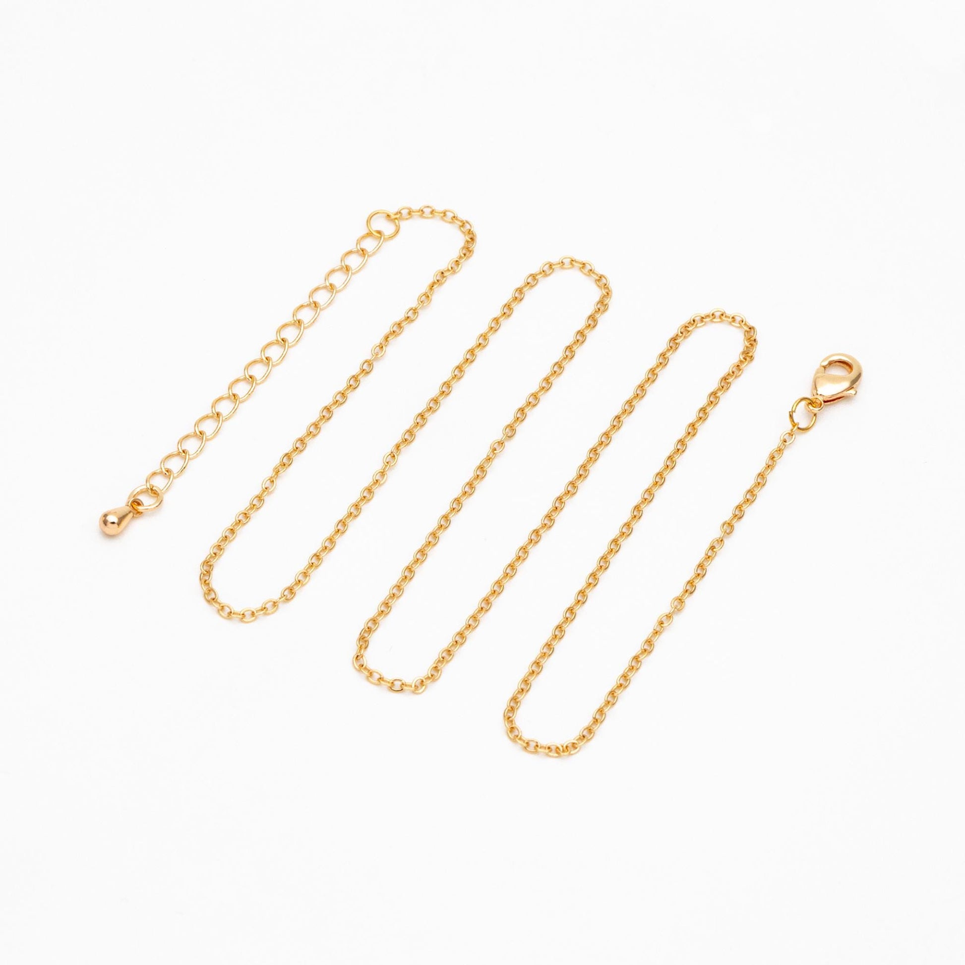 Gold Cable Chains 1.6mm, Finished Bracelet/ Anklet/ Necklace with Extender Chain, Ready to Wear (#LK-106-1.6)